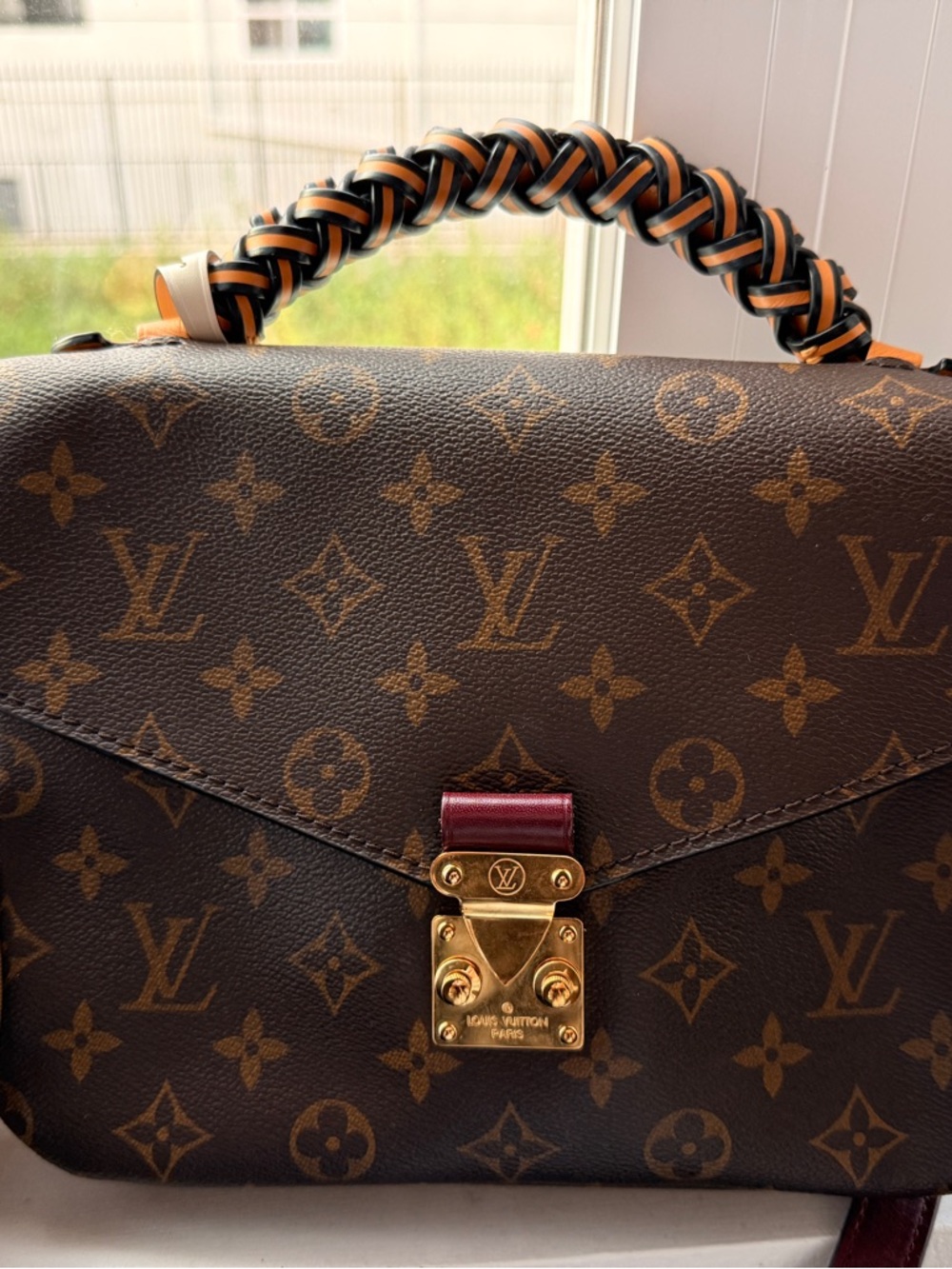 Louis Vuitton Mertis Monogram Satchelu with Burgundy and Black Braided Handle